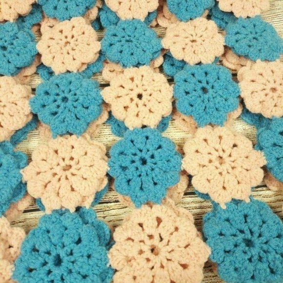 Knitted Wool Blanket Blue/Pink Floral Baby Kids Dorm Bedroom Crochet Throw Quilt - Picture 7 of 11